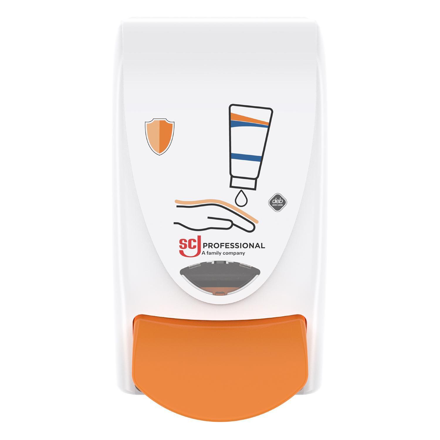 Hvid Deb Stoko Protect Dispenser Til Beskyttelsescreme Plast Gul Trykknap - Deb Stoko Hudpleje  - 5010424022385